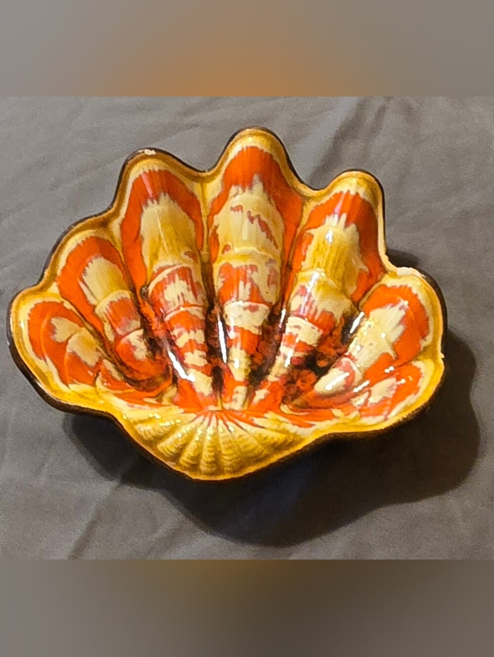 Vintage Treasure Craft Ceramic Clam Shell MCM Drip Glaze Orange Yellow Brown
